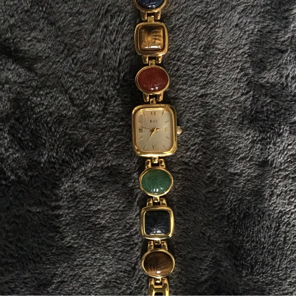 Kenneth Jay Lane multi-colored scarab bracket watch